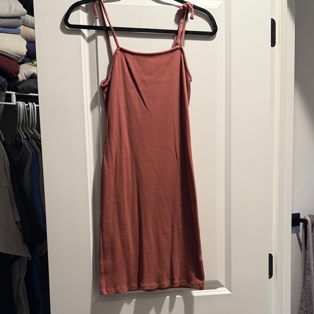 Wild Fable Rust Tie-Strap Ribbed Slip Dress